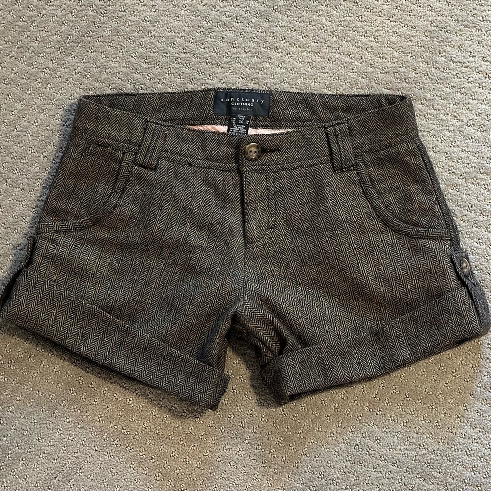 Sanctuary Clothing Fully Lined Brown Wool Shorts